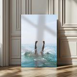 14351555-MGV-CV-24X36-Ocean Splash Wall Art Canvas Print, Framed Playful Beach Art Picture Print, Coastal Summer Perfect Coastal Contemporary Decor