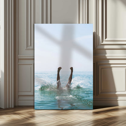 14351555-MGV-CV-24X36-Ocean Splash Wall Art Canvas Print, Framed Playful Beach Art Picture Print, Coastal Summer Perfect Coastal Contemporary Decor