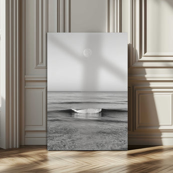 96234442-MGV-CV-24X36-Black White Ocean Scene Wall Art Canvas Print, Framed Full Moon Over Sea Art Picture Print, Tranquil Coastal Canvas Perfect