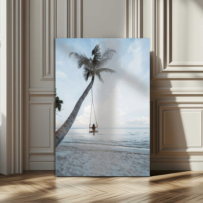 86062249-MGV-CV-24X36-Tropical Swing Wall Art Canvas Print, Framed Ocean Horizon Art Picture Print, Palm Trees Perfect Tropical Minimalist Decor Artwork