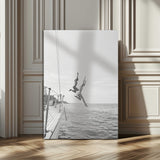 74555508-MGV-CV-24X36-Black White Sailing Wall Art Canvas Print, Framed Ocean Adventure Art Picture Print, Summer Energy Perfect Modern Minimalism Decor