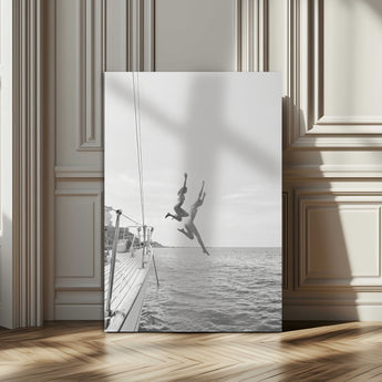 74555508-MGV-CV-24X36-Black White Sailing Wall Art Canvas Print, Framed Ocean Adventure Art Picture Print, Summer Energy Perfect Modern Minimalism Decor