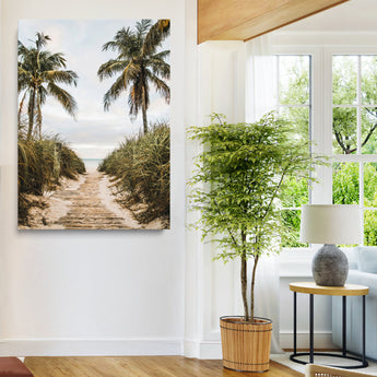 47319550-MGV-CV-24X36-Tropical Beach Wall Art Canvas Print, Framed Rustic Sand Art Picture Print, Palm Tree Perfect Tropical Coastal Decor Artwork