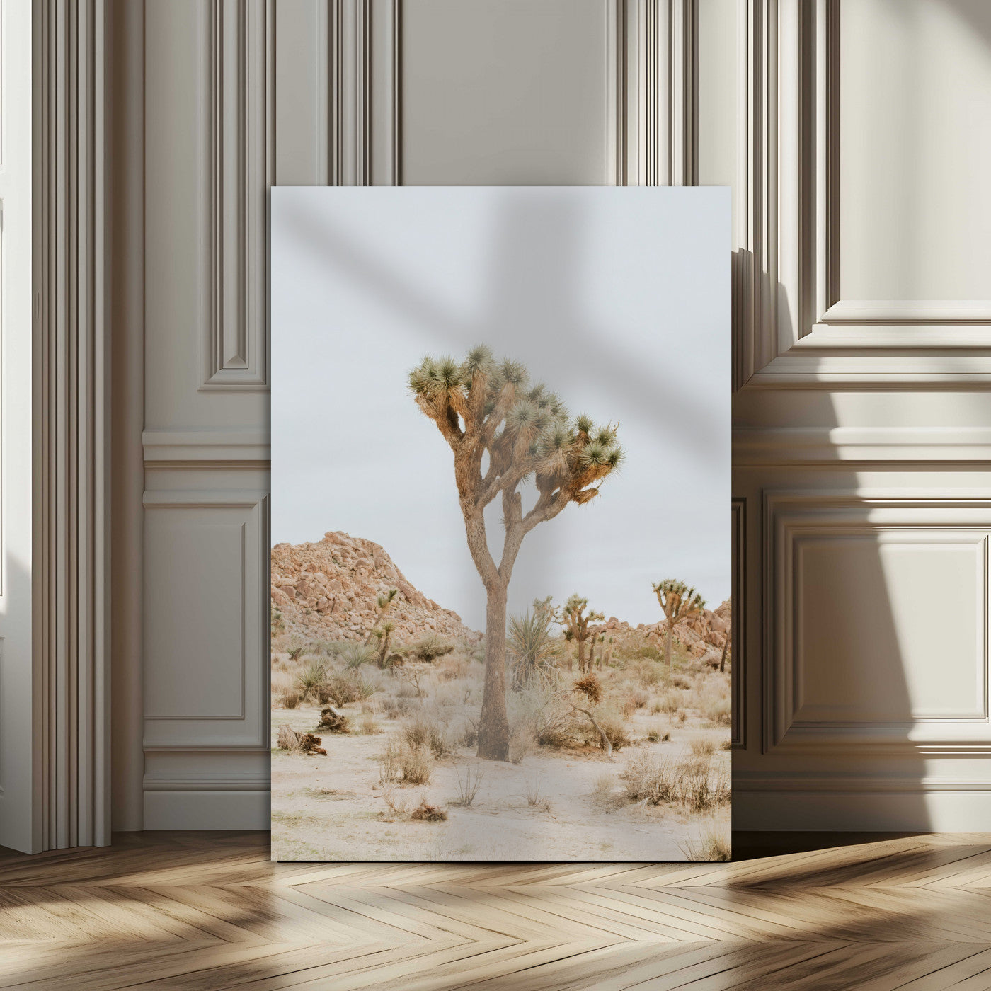 80210318-MGV-CV-24X36-Joshua Tree Wall Art Canvas Print, Framed Desert Minimalism Art Picture Print, Neutral Earth Tones Perfect Southwestern Minimalist