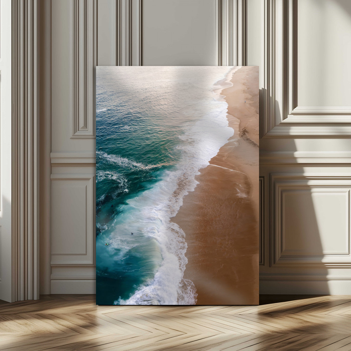 46042804-MGV-CV-24X36-Aerial Beach Wall Art Canvas Print, Framed Coastal Waves Art Picture Print, Turquoise Ocean Perfect Modern Coastal Decor Artwork