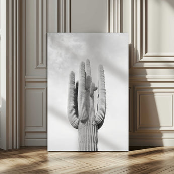 17148959-MGV-CV-24X36-Saguaro Cactus Wall Art Canvas Print, Framed Monochrome Desert Art Picture Print, Black White Cactus Perfect Southwestern