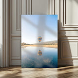 98091684-MGV-CV-24X36-Hot Air Balloon Wall Art Canvas Print, Framed Flight Reflection Art Picture Print, Peaceful Lakeside Perfect Modern Minimalist