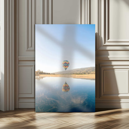 98091684-MGV-CV-24X36-Hot Air Balloon Wall Art Canvas Print, Framed Flight Reflection Art Picture Print, Peaceful Lakeside Perfect Modern Minimalist