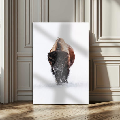 11394883-MGV-CV-24X36-Winter Bison Wall Art Canvas Print, Framed Rustic Wildlife Art Picture Print, Bold Animal Art Perfect Rustic Lodge Decor Artwork