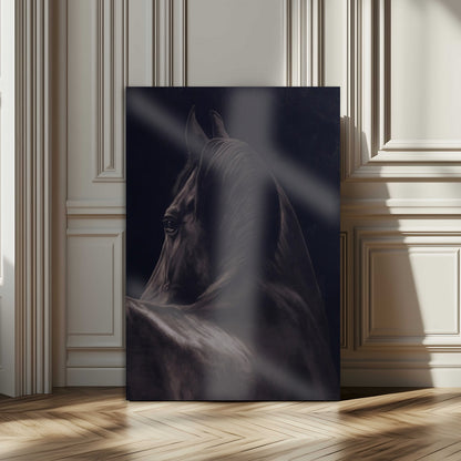 67026880-MGV-CV-24X36-Black Horse Portrait Wall Art Canvas Print, Framed Moody Horse Decor Art Picture Print, Equestrian Wall Style Perfect Masculine