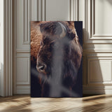 56758157-MGV-CV-24X36-Bison Portrait Wall Art Canvas Print, Framed Rustic Wall Accent Art Picture Print, Lodge Style Perfect Rustic Lodge Decor Artwork