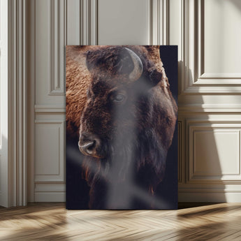 56758157-MGV-CV-24X36-Bison Portrait Wall Art Canvas Print, Framed Rustic Wall Accent Art Picture Print, Lodge Style Perfect Rustic Lodge Decor Artwork
