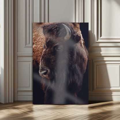 56758157-MGV-CV-24X36-Bison Portrait Wall Art Canvas Print, Framed Rustic Wall Accent Art Picture Print, Lodge Style Perfect Rustic Lodge Decor Artwork