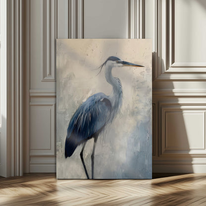 51380726-MGV-CV-24X36-Blue Heron Decor Wall Art Canvas Print, Framed Coastal Bird Design Art Picture Print, Minimal Heron Portrait Perfect Coastal
