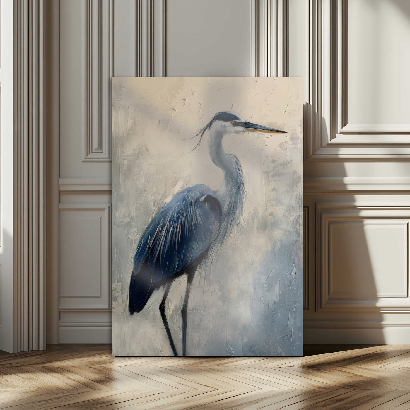 51380726-MGV-CV-24X36-Blue Heron Decor Wall Art Canvas Print, Framed Coastal Bird Design Art Picture Print, Minimal Heron Portrait Perfect Coastal