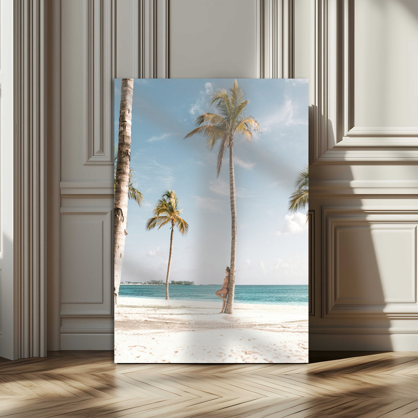 27750035-MGV-CV-24X36-Tropical Beach Scene Wall Art Canvas Print, Framed Palm Tree Photography Art Picture Print, Island Paradise Decor Perfect Coastal
