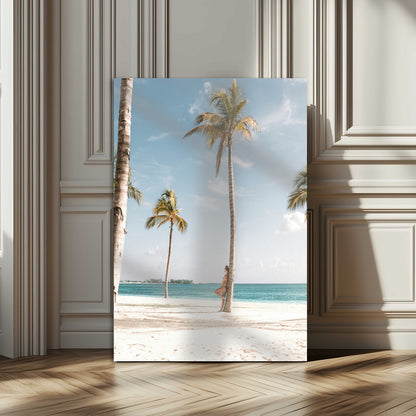 27750035-MGV-CV-24X36-Tropical Beach Scene Wall Art Canvas Print, Framed Palm Tree Photography Art Picture Print, Island Paradise Decor Perfect Coastal