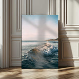 65283502-MGV-CV-24X36-Ocean Waves Wall Art Canvas Print, Framed Coastal Serenity Art Picture Print, Golden Hour Perfect Modern Coastal Decor Artwork