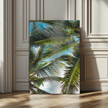 31086560-MGV-CV-24X36-Palm Leaves Wall Art Canvas Print, Framed Tropical Vibes Art Picture Print, Green Foliage Perfect Tropical Boho Decor Artwork