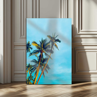 62885569-MGV-CV-24X36-Palm Trees Wall Art Canvas Print, Framed Tropical Vibes Art Picture Print, Blue Sky Perfect Coastal Boho Decor Artwork