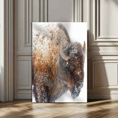 27690436-MGV-CV-24X36-Snowy Buffalo Wall Art Canvas Print, Framed Wildlife Photography Art Picture Print, Rustic Lodge Perfect Rustic Lodge Decor Decor