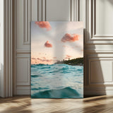 13960366-MGV-CV-24X36-Tropical Seascape Wall Art Canvas Print, Framed Sunset Ocean Art Picture Print, Coastal Aesthetic Perfect Coastal Bohemian Decor