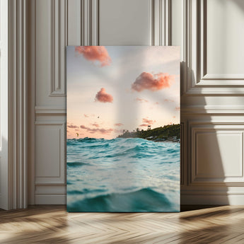 13960366-MGV-CV-24X36-Tropical Seascape Wall Art Canvas Print, Framed Sunset Ocean Art Picture Print, Coastal Aesthetic Perfect Coastal Bohemian Decor