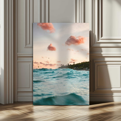 13960366-MGV-CV-24X36-Tropical Seascape Wall Art Canvas Print, Framed Sunset Ocean Art Picture Print, Coastal Aesthetic Perfect Coastal Bohemian Decor
