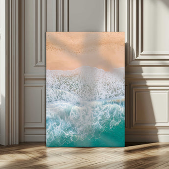 91434062-MGV-CV-24X36-Beach Aerial Wall Art Canvas Print, Framed Soft Waves Art Picture Print, Ocean Tranquility Perfect Coastal Minimalist Decor