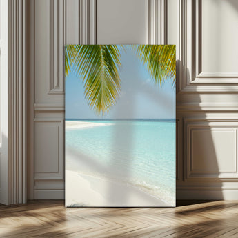 90359351-MGV-CV-24X36-Azure Water Wall Art Canvas Print, Framed Tranquil Island Escape Art Picture Print, Clear Blue Ocean Perfect Coastal Minimalist