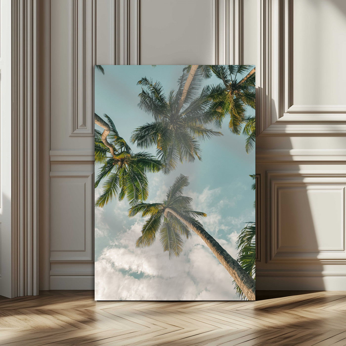 80452931-MGV-CV-24X36-Tropical Palm Trees Wall Art Canvas Print, Framed Coastal Nature Art Picture Print, Relaxing Summer Vibes Perfect Boho Coastal