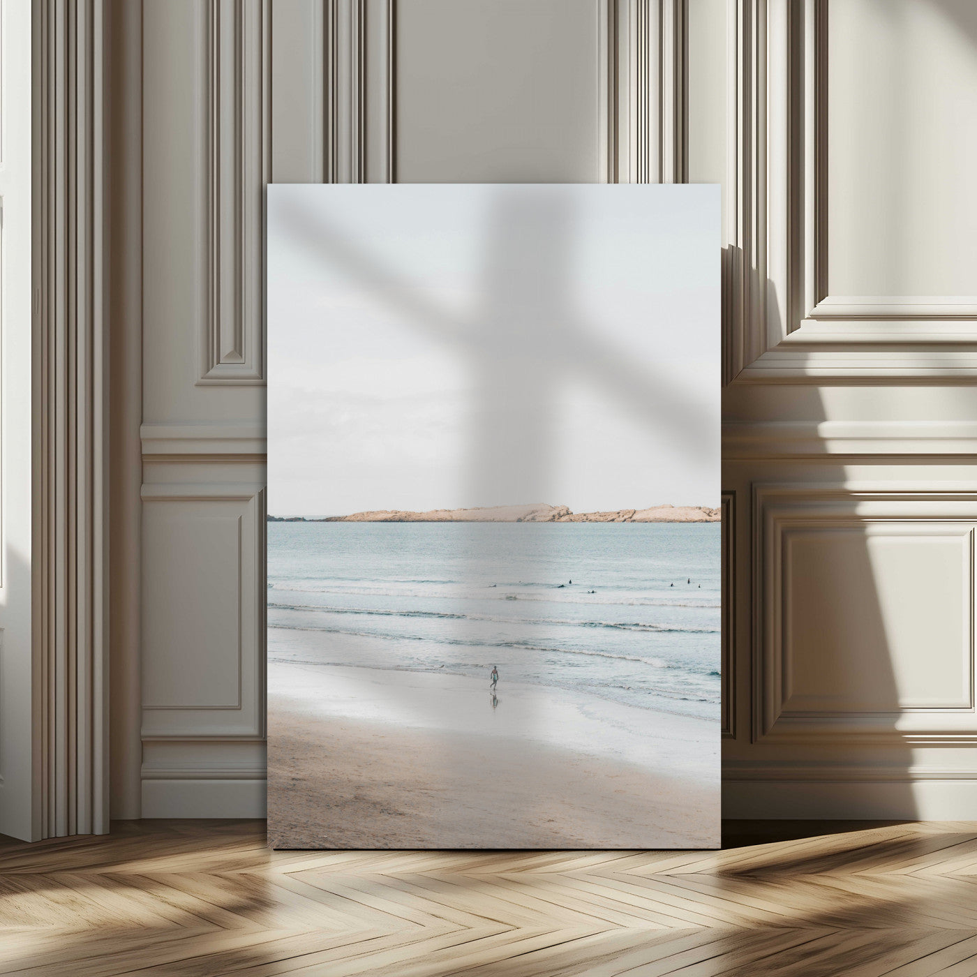 66350373-MGV-CV-24X36-Minimalist Beach Wall Art Canvas Print, Framed Soft Blue Tones Art Picture Print, Tranquil Ocean Perfect Coastal Minimalist Decor