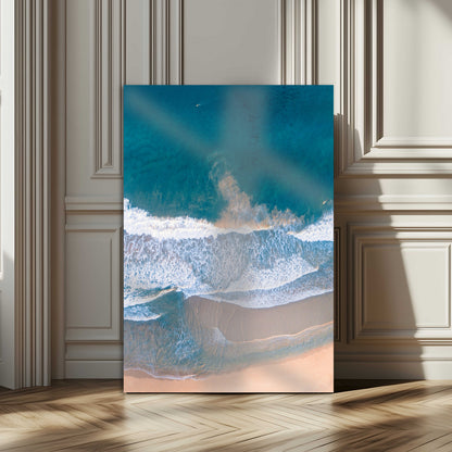 97740681-MGV-CV-24X36-Aerial Beach View Wall Art Canvas Print, Framed Ocean Waves Art Picture Print, Coastal Serenity Perfect Coastal Minimalist Decor