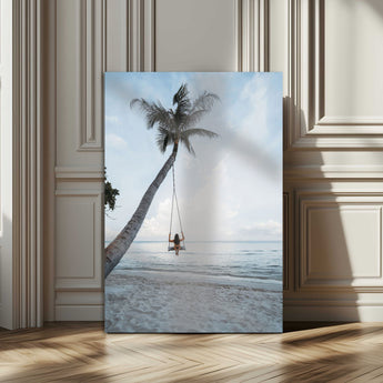 62893825-MGV-CV-24X36-Tropical Palm Tree Swing Wall Art – Ocean Beach Photography Print, Coastal Decor, Wanderlust Travel Photo for Boho Homes & Beach