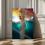 68298058-MGV-CV-24X36-Inspirational Wall Art – Helping Hands Canvas Print, Powerful Ocean and Light Photography Decor for Bedroom, Living Room, Office