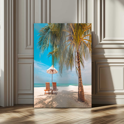51024-MGV-CV-24X36-Tropical Beach Wall Art Canvas Print, Framed Palm Tree Art Picture Print, Sandy Shoreline Perfect Minimalist Coastal Decor Artwork