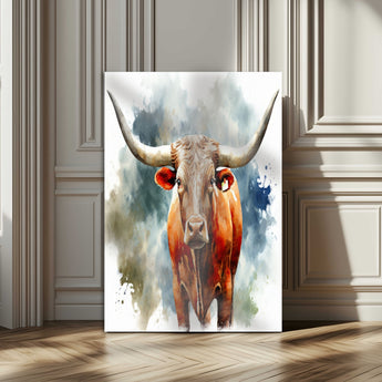 39803-MGV-CV-24X36-Texas Longhorn Wall Art Canvas Print, Framed Rustic Cattle Art Picture Print, Western Bull Perfect Rustic Western Decor Artwork
