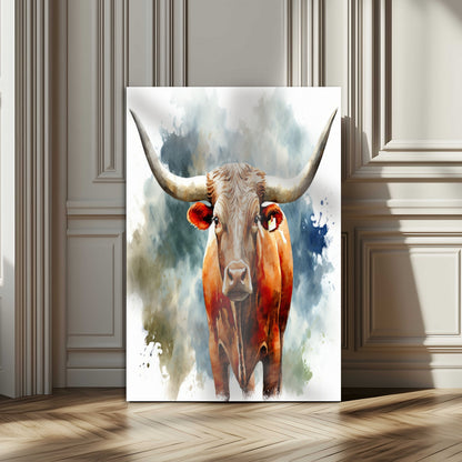 39803-MGV-CV-24X36-Texas Longhorn Wall Art Canvas Print, Framed Rustic Cattle Art Picture Print, Western Bull Perfect Rustic Western Decor Artwork