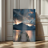 16043-MGV-CV-24X36-Mountain Lake Wall Art Canvas Print, Framed Sunset Reflection Art Picture Print, Calm Horizon Perfect Moody Nature Decor Artwork