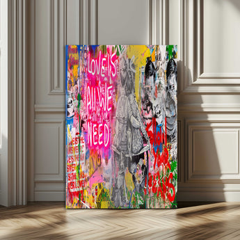 23129-MGV-CV-24X36-Street Love Wall Art Canvas Print, Framed Pop Graffiti Art Picture Print, Neon Lettering Perfect Urban Pop Decor Artwork