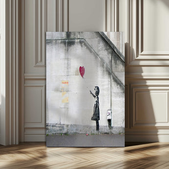 35033-MGV-CV-24X36-Balloon Girl Wall Art Canvas Print, Framed Street Banksy Art Picture Print, Urban Contrast Perfect Minimal Urban Decor Artwork