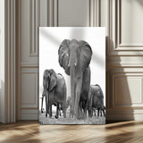 79634-MGV-CV-24X36-Elephant Herd Wall Art Canvas Print, Framed African Elephant Art Picture Print, Monochrome Wildlife Perfect Monochrome Safari
