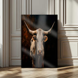 11823-MGV-CV-24X36-Texas Longhorn Wall Art Canvas Print, Framed Western Bull Art Picture Print, Rustic Cow Perfect Rustic Western Decor Artwork