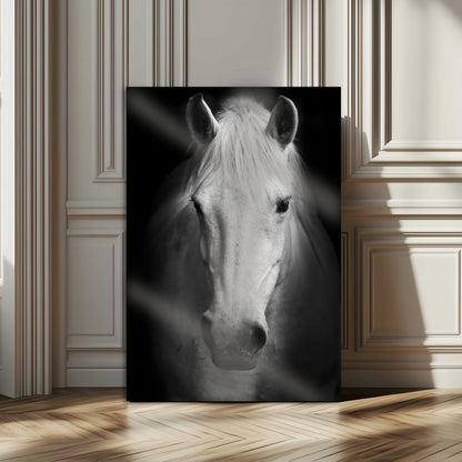 36639-MGV-CV-24X36-Large Wall Art White Horse on Black Background Canvas Print