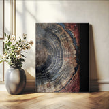 Test1-MGV-CV-24X36-Rustic Tree Ring Wall Art – Abstract Wood Grain Canvas Print, Natural Blue and Red Toned Artwork for Living Room, Bedroom, Office