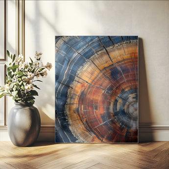 38379387-SEG-FC-90X60_Oversize_Oversize-Tree Rings Wall Art Canvas Print, Framed Wood Texture Art Picture Print, Blue Grain Perfect Earthy Modern Decor Artwork