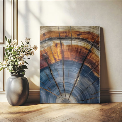 47703729-MGV-CV-24X36-Tree Rings Wall Art Canvas Print, Framed Wood Texture Art Picture Print, Blue Grain Perfect Rustic Modern Decor Artwork