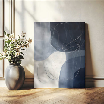 62566633-MGV-CV-24X36-Navy Abstract Wall Art Canvas Print, Framed Minimal Lineart Art Picture Print, Abstract Shapes Perfect Minimalist Abstract Decor