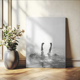 43900465-MGV-CV-24X36-Minimal Ocean Wall Art Canvas Print, Framed Monochrome Diving Art Picture Print, Swimmer in Sea Perfect Minimalist Coastal Decor