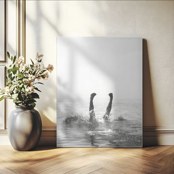 43900465-MGV-CV-24X36-Minimal Ocean Wall Art Canvas Print, Framed Monochrome Diving Art Picture Print, Swimmer in Sea Perfect Minimalist Coastal Decor